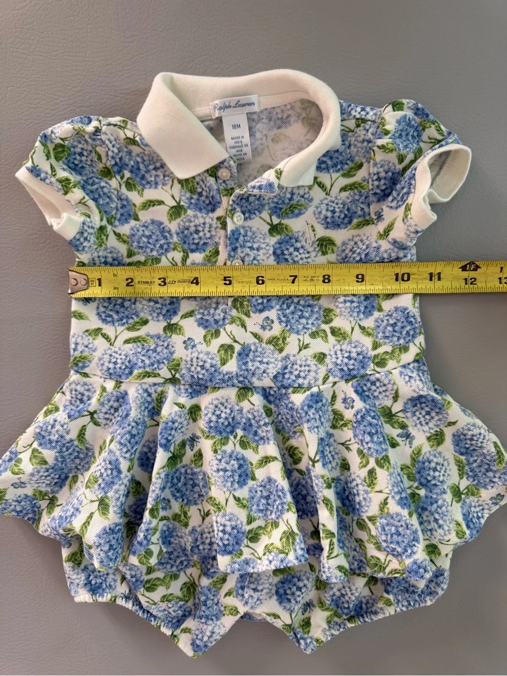 Ralph Lauren Baby Blue Hydrangea Polo Romper Dress 18M Garden Party Dress